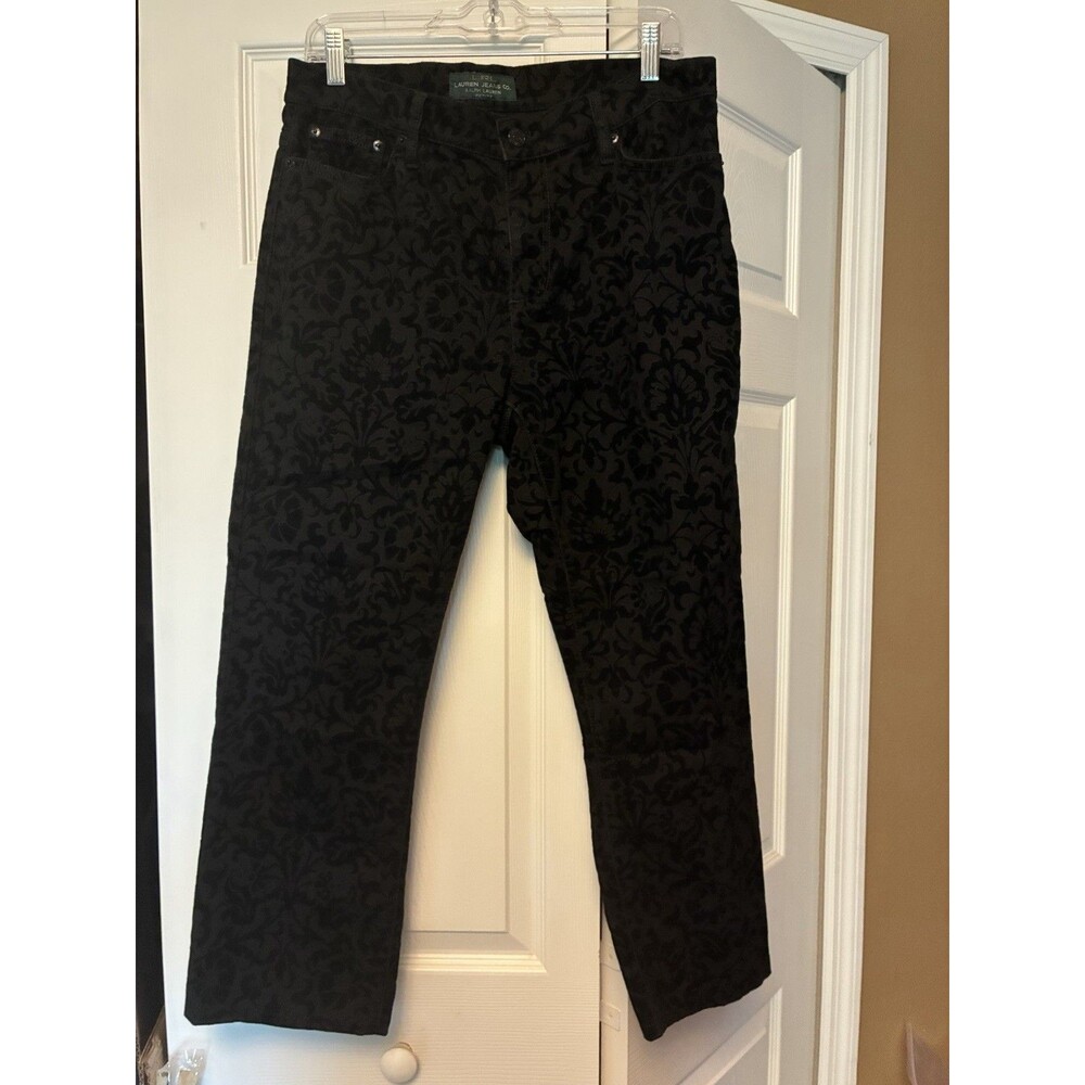 Ralph Lauren Jeans Women’s 12 Petite Black Paisley Print Velvet Jeans Pants